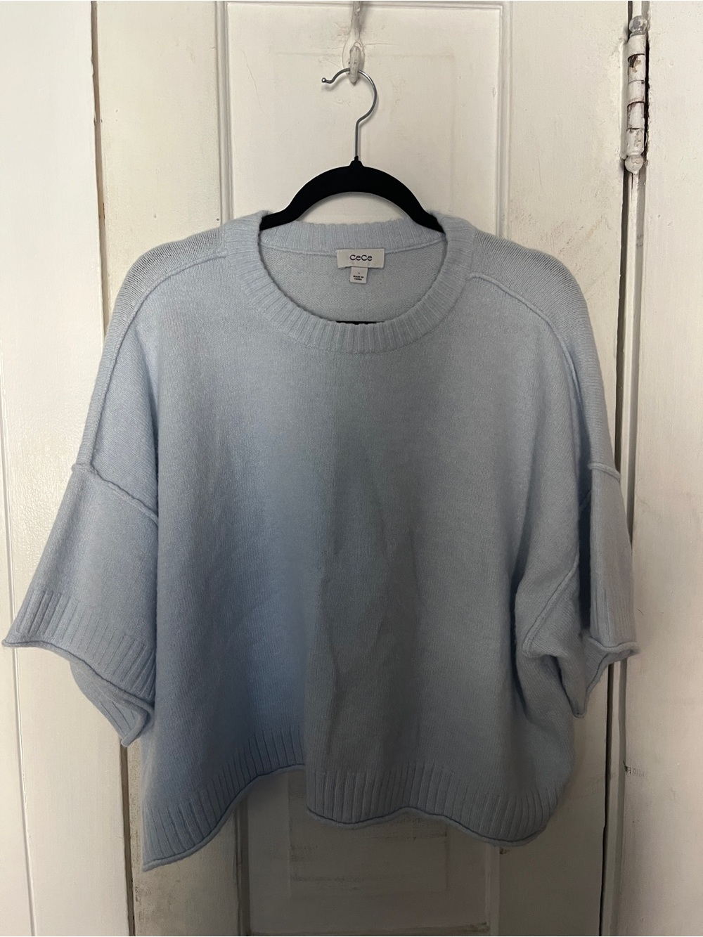 CeCe Light Blue Short Sleeve Knit Sweater Pullover
